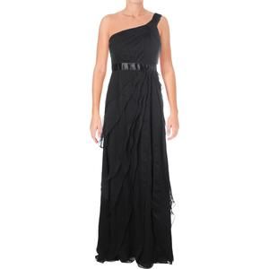 Adrianna Papell Womens Black Chiffon Special Occasion Evening Dress Gown NWOT
